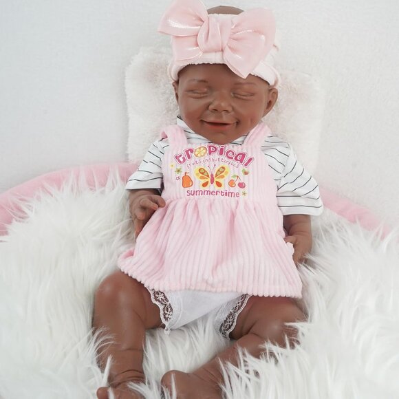 17.2in Full Silicone Non Vinyl Dark Brown Reborn Baby Dolls BOY Sleeping Doll - Picture 8 of 8